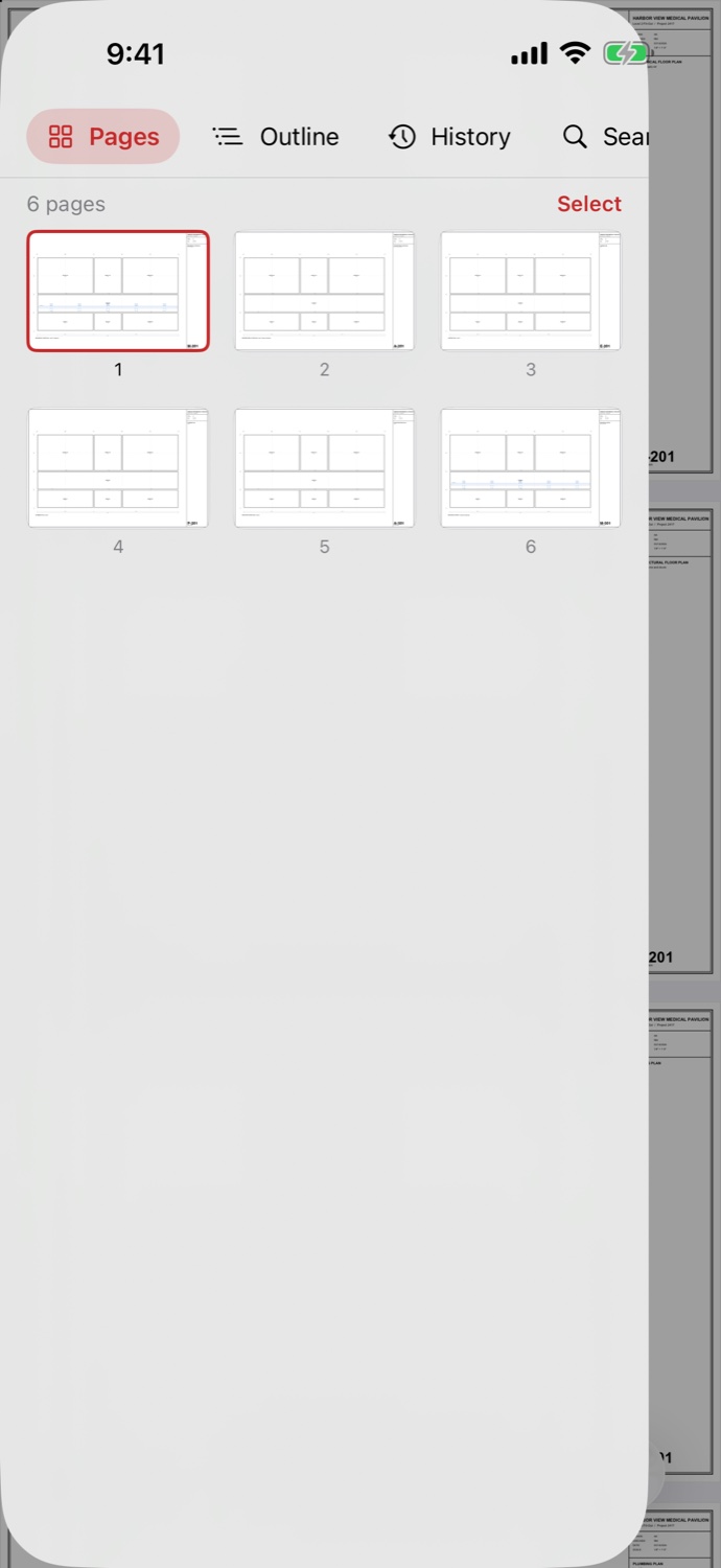Pages and outline on iPhone
