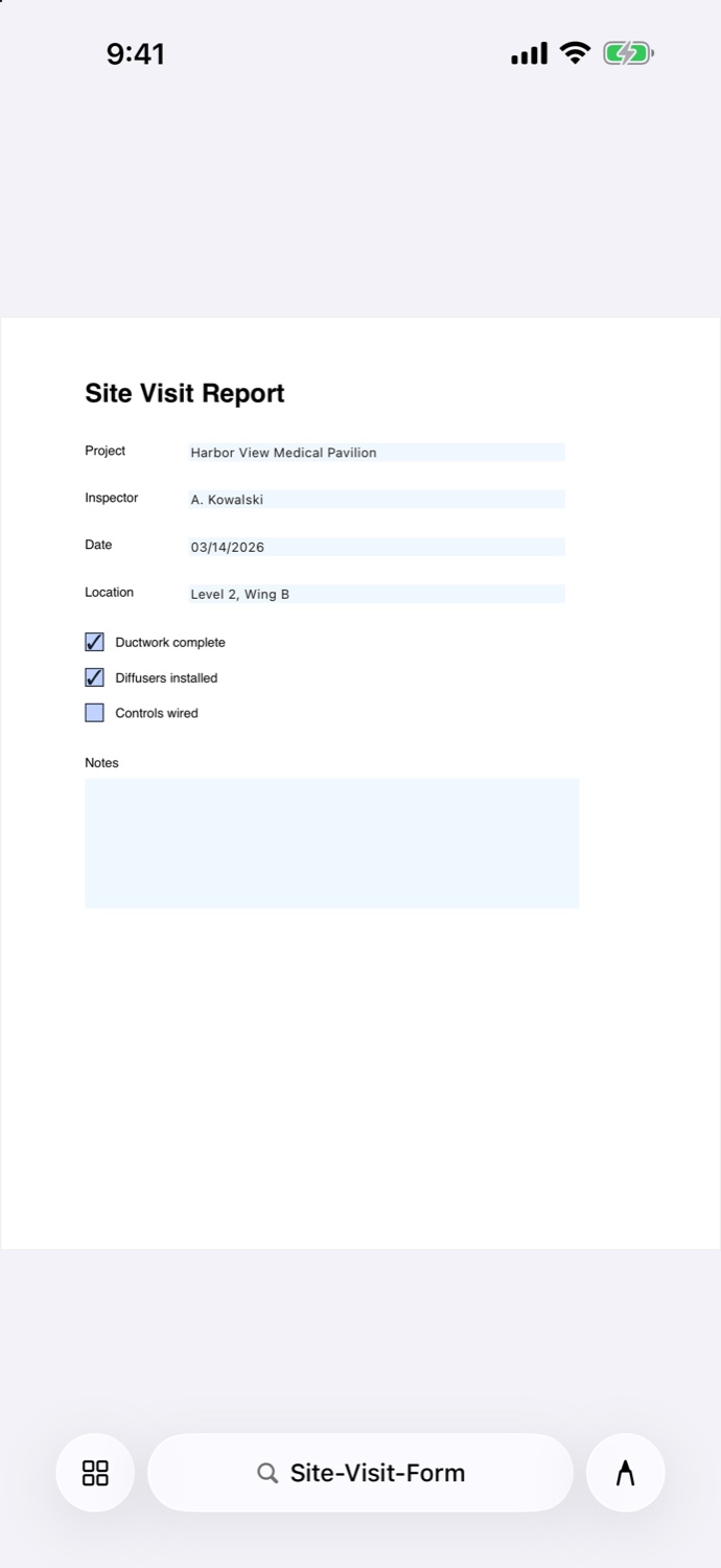 A site visit report form on iPhone