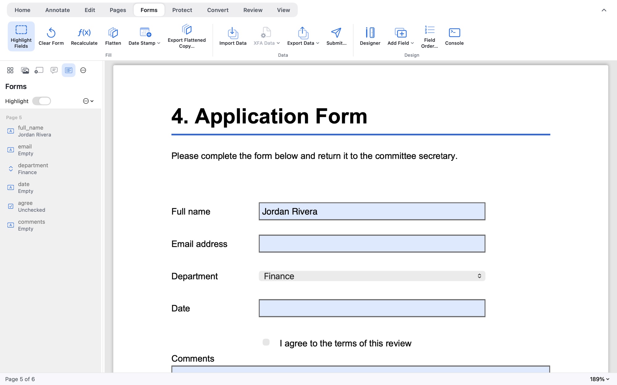 Filling a PDF form on Mac
